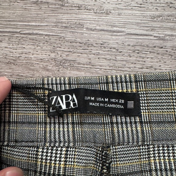 Zara Pants Womens Medium Gray Plaid Tapered Leg Mid Rise Pockets Preppy Casual - Picture 6 of 14